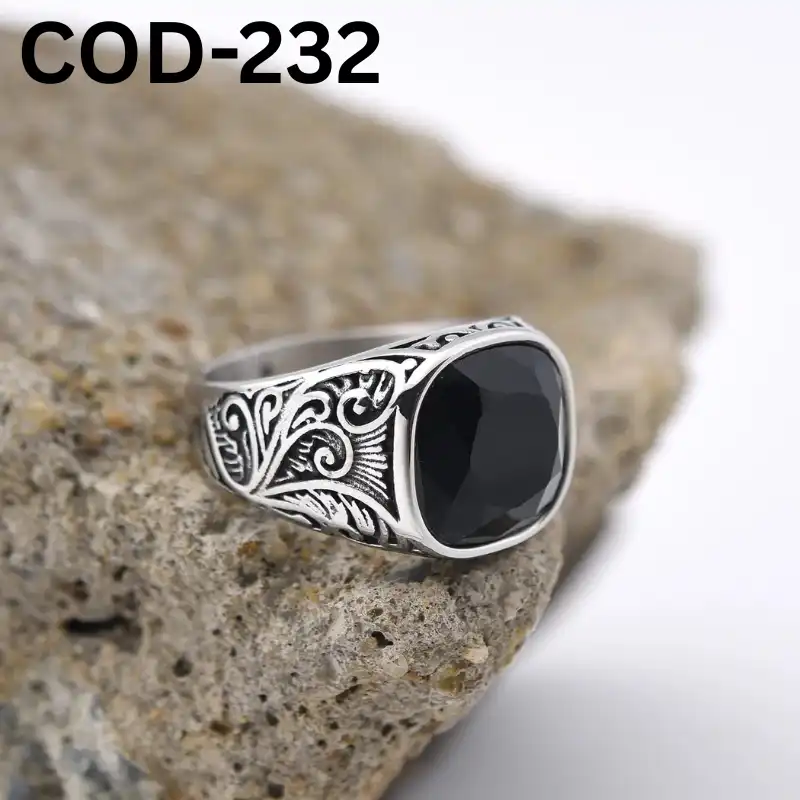 JP Italian Black Stone Finger Ring-COD-232